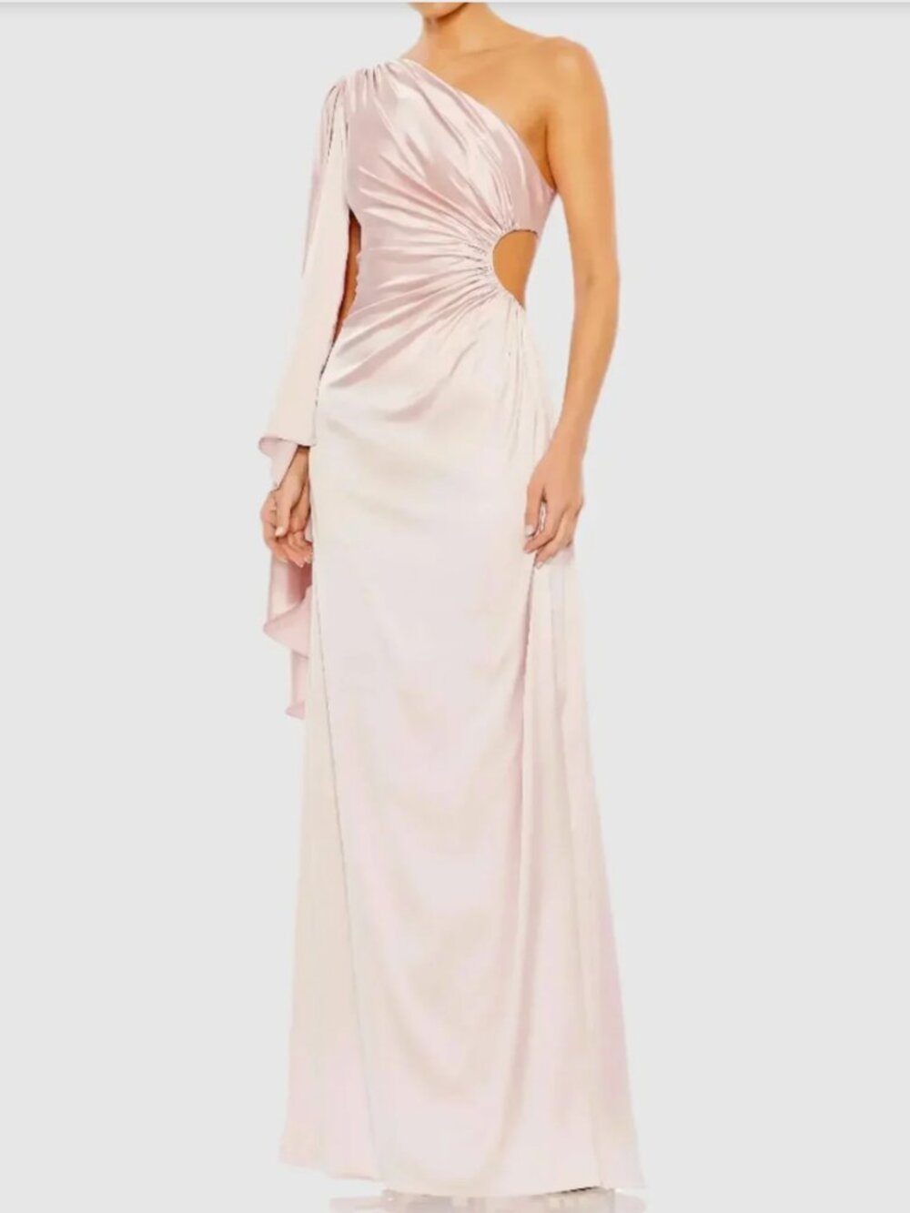 Mac Duggal One Shoulder Bell Sleeve Draped Gown